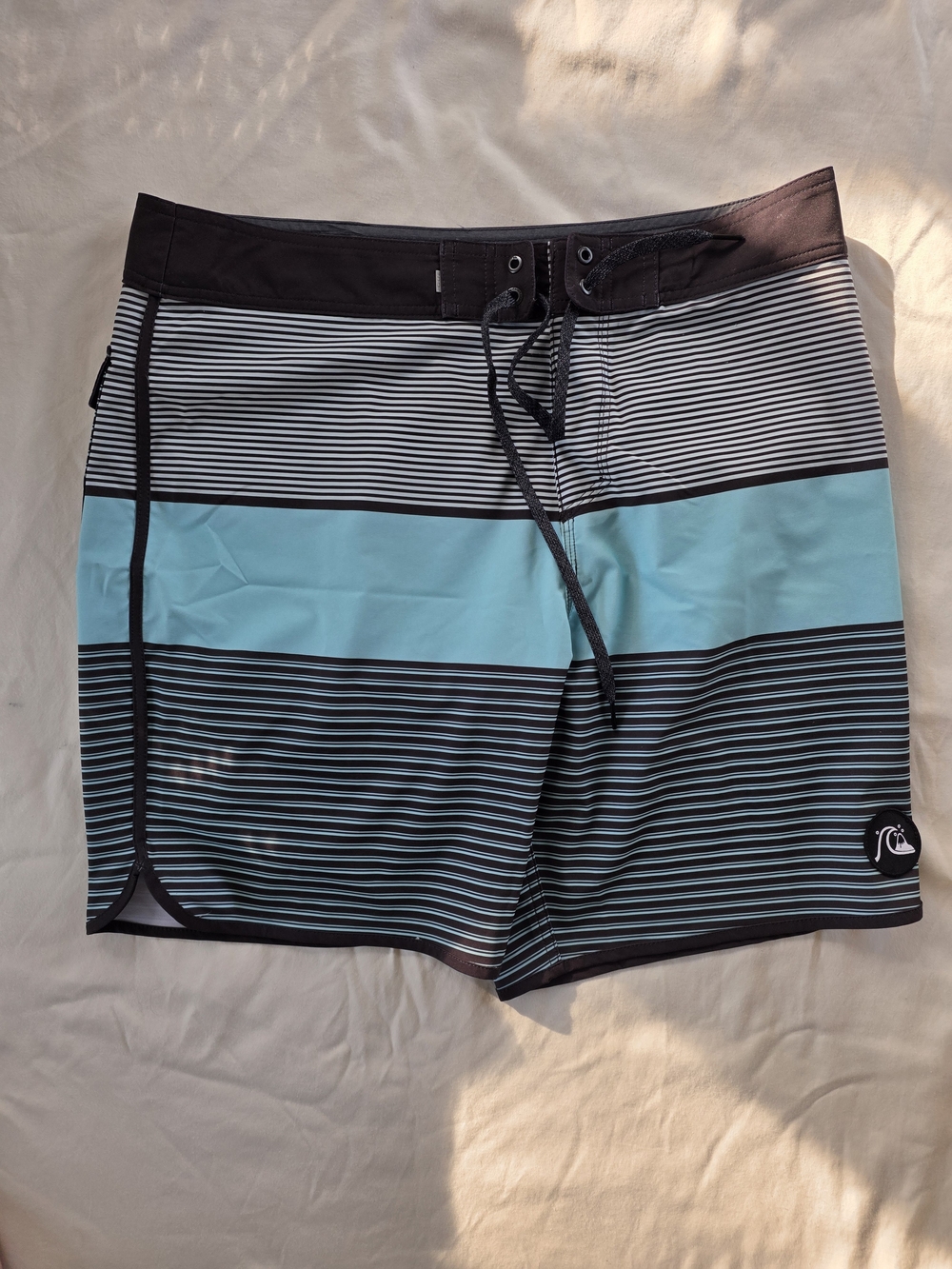 Quiksilver Men’s Black & Aqua Stripe Boardshorts